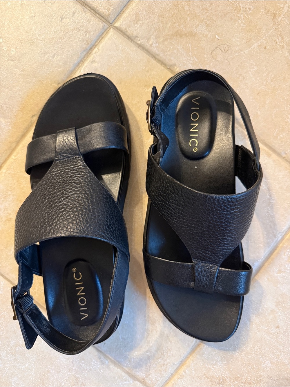 Vionic Black Women's Chunky Strap Platform Sandals - Picture 2 of 9